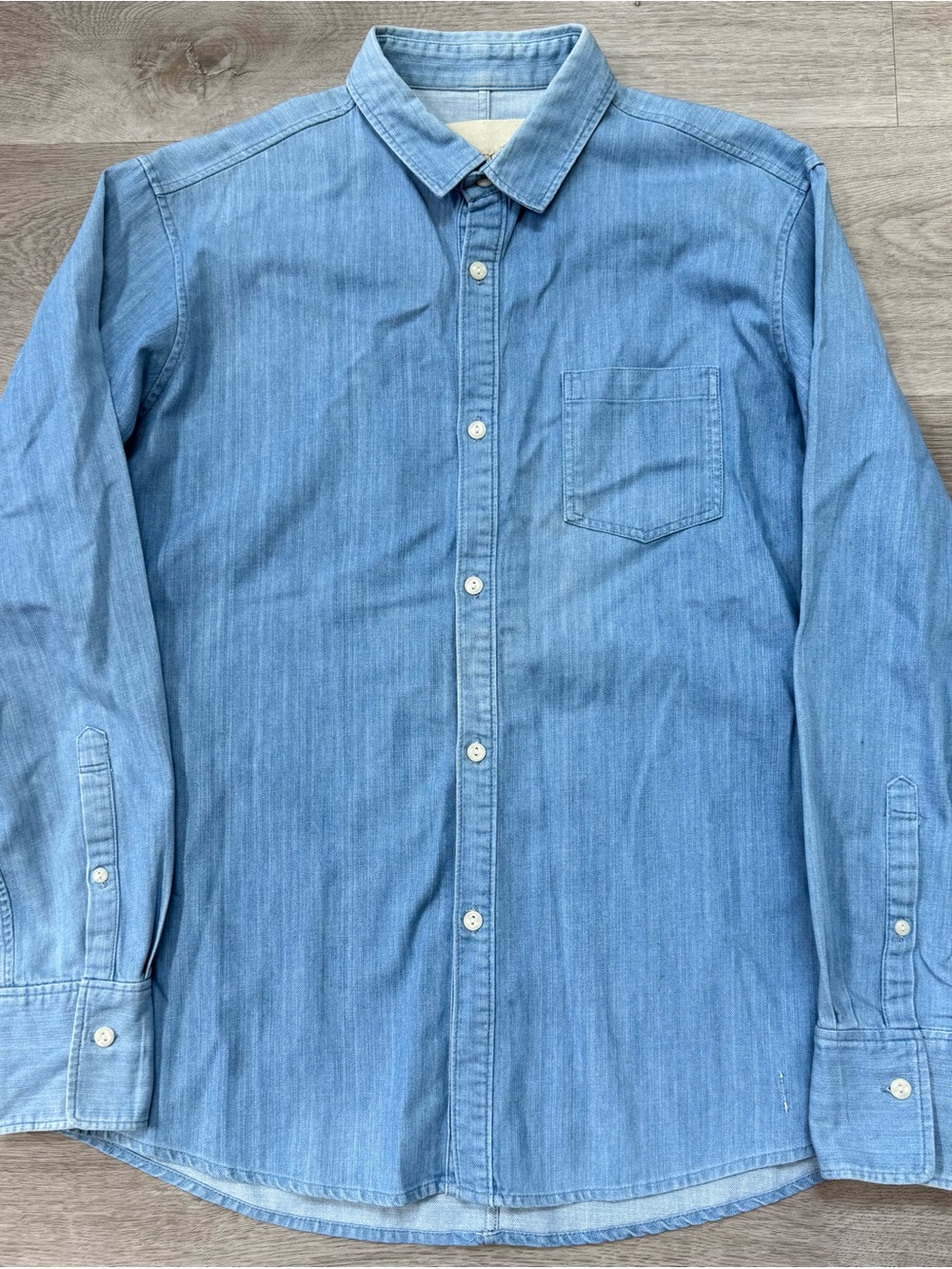 SUPERTHANKS Japanese Sashiko Slubby Blue Denim Chambray Button Shirt FITS MENS M